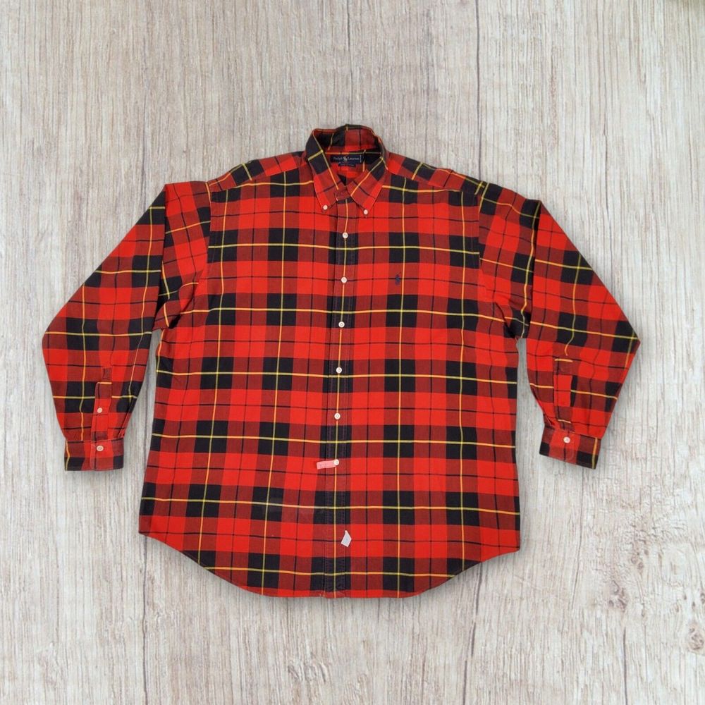 Ralph Lauren Men's Long Sleeve Shirt Size XL Plaid Red Oxford Style Button Down